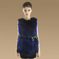 Elegant Genuine Real Raccoon Fur Vest Fashion Women Medium-long With Belt Fur Waistcoat - Blue