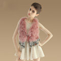 Elegant Nature Turkey Fur Vest With Ostrich Fur Waistcoat Fashion Women Fur Tassels Gilet - Deep Pink