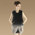 Elegant Unique Genuine Real Raccoon Fur Vest Fashion Women Long Fur Waistcoat - Black Grey