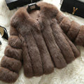 Extre Luxury Genuine Real Whole Fox Fur Coats Fashion Women Short Fur Outerwear - Coffee