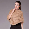Fashion Delicate knitted Rabbit Fur Shawl Female Party Pullover Women's Triangle Fur Poncho - Camel