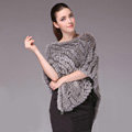 Fashion Delicate knitted Rabbit Fur Shawl Female Party Pullover Women's Triangle Fur Poncho - Natural Grey