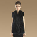 Gorgeous Genuine Knitted Rabbit Fur Vest With Raccoon Fur Collar Women Long Fur Gilet - Black