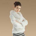 Gorgeous Genuine Rabbit Fur Coat With Fox Fur Collar Fashion Women Warm Fur Jacket - White