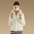 High Quality Genuine Rabbit Fur Coat With Fox Fur Collar Fashion Women Fur Outwear - Beige