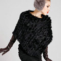 Hot sales New Fur Poncho knitted Rabbit Fur Shawl Spring Autumn Winter Women's Triangle Fur Pullover - Black