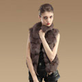 Hot sales New Real Fox Fur Waistcoats Women Fashion Short Genuine Fox Fur Vest Gilet - Khaki