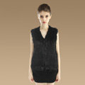 Luxury Genuine Knitting Nature Rabbit Fur Vest Fashion Women Winter Warm Fur Gilet - Black