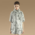 Luxury Genuine Rabbit Fur Coat Women Long Winter Warm Stand Collar Fur Outwear - Natural Grey