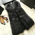 Luxury Genuine Real Whole Raccoon Fur Vest Fashion Women Medium-long Fur Gliet - Black