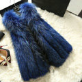 Luxury Genuine Real Whole Raccoon Fur Vest Fashion Women Medium-long Fur Gliet - Blue