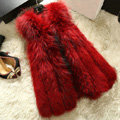Luxury Genuine Real Whole Raccoon Fur Vest Fashion Women Medium-long Fur Gliet - Red