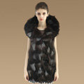 New Luxury Nature Silver Fox Fur Vest Women Fashion Long Large Fox Fur Collar Gilet