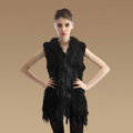 New Natural Knit Rabbit Fur Vests Winter Fashion Women's Real Raccoon Fur Waistcoat - Black