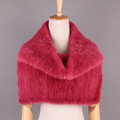 Sweety Winter Women Knitted Genuine Mink Fur Shawl Scarf Thick Fur Collars Wraps - Light Red