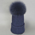 Winter Warm Cute Baby's Knitted Hat With Fox Fur Poms Poms Unisex Kids Casual Caps - Blue