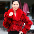 Women Luxury Genuine Fox Fur Coats Fashion Short Jacket Winter Real Fur Outerwear - Red