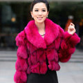 Women Luxury Genuine Fox Fur Coats Fashion Short Jacket Winter Real Fur Outerwear - Rose