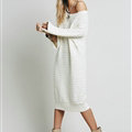 Dresses Novelty Solid Full Sleeve Long Loose Thin Sleeve Knit Female - White