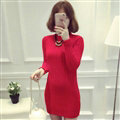 Dresses Women Winter Long Sleeved Pullover Solid Slim Package Hip knitted Midi Office - Red