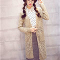 Long Sweater Solid V-Neck Open Stitch Winter Cardigan - Beige