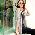 Long Sweater Solid V-Neck Open Stitch Winter Cardigan - Grey