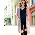 Long Sweater Solid V-Neck Open Stitch Winter Cardigan - Pink