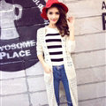 Long Sweater Solid V-Neck Open Stitch Winter Cardigan - White