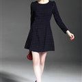 Winter Dresses Dot Velour Knee-Length A-Line Full Sleeve O-Neck - Black