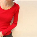 Winter Sweater Solid Tight Shirt Womens Stretch Thick - Red