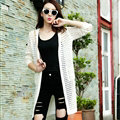 Winter Sweater Wowen Solid Flat Knitted Hollow Long Loose Coat Cardigan - White