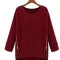 Winter Sweater Zipper Loose Knit Female Thickened Solid - Red
