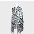Fringed Zebra Print Scarves Wrap Women Winter Warm Acrylic Panties 190*70CM - Black