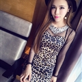 Elegant Dresses Winter Leopard Print Women Long Sleeve Backless - Coffee