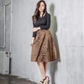 Fashion Dresses Ladies Leopard Print Sexy Knee Length Semi Leather - Brown