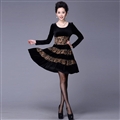 Funky Dresses Winter Ladies Leopard Print Velvet Knee Length - Black