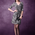 Mature Dresses Spring Women Knee Length Fifth Sleeve Leopard Print - Grey