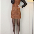 Sexy Dresses Fall Female Printed Long Sleeve Leopard Print Short Plus Size - Brown