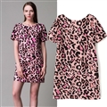 Sexy Dresses Summer Short Ladies Leopard Print Printed Open Back - Pink