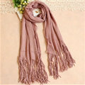 Cheapest Fringed Scarves Wraps Women Winter Warm Wool Solid 185*55CM - Pink