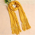 Cheapest Fringed Scarves Wraps Women Winter Warm Wool Solid 185*55CM - Yellow