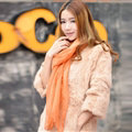 Cool Beaded Women Scarf Shawls Winter Warm Polyester Solid Scarves 180*70CM - Orange