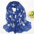 Discount Embroidered Floral Scarves Wrap Women Winter Warm Cotton 200*80CM - Royal Blue