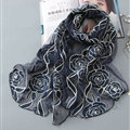 Embroidered Floral Scarves Wrap Women Winter Warm Polyester 195*65CM - Blue