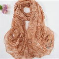 Embroidered Lace Scarves Wrap Women Winter Warm Polyester 195*68CM - Brown