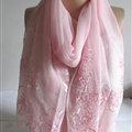 Pretty Embroidered Floral Beaded Scarves Wrap Women Winter Warm Silk 200*50CM - Pink