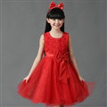Cheap Dresses Fall Flower Girls Bowknot Rose Wedding Party Dress - Red