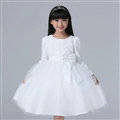 Cheap Dresses Fall Flower Girls Bowknot Rose Wedding Party Dress - White
