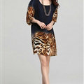 Classy Dresses Summer Women Skirts Leopard Print Plus Size Lantern Sleeve - Royal Blue