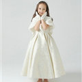 Cute Dresses Winter Flower Girls Shawl Bowknot Wedding Party Dress - White
